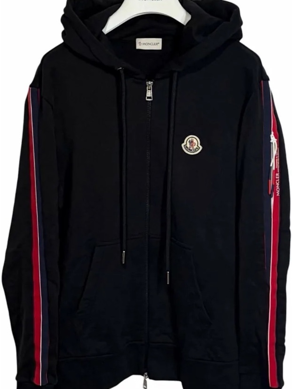 Moncler Black Side-stripe Cotton Hoodie Cardigan Registered and Authenticated